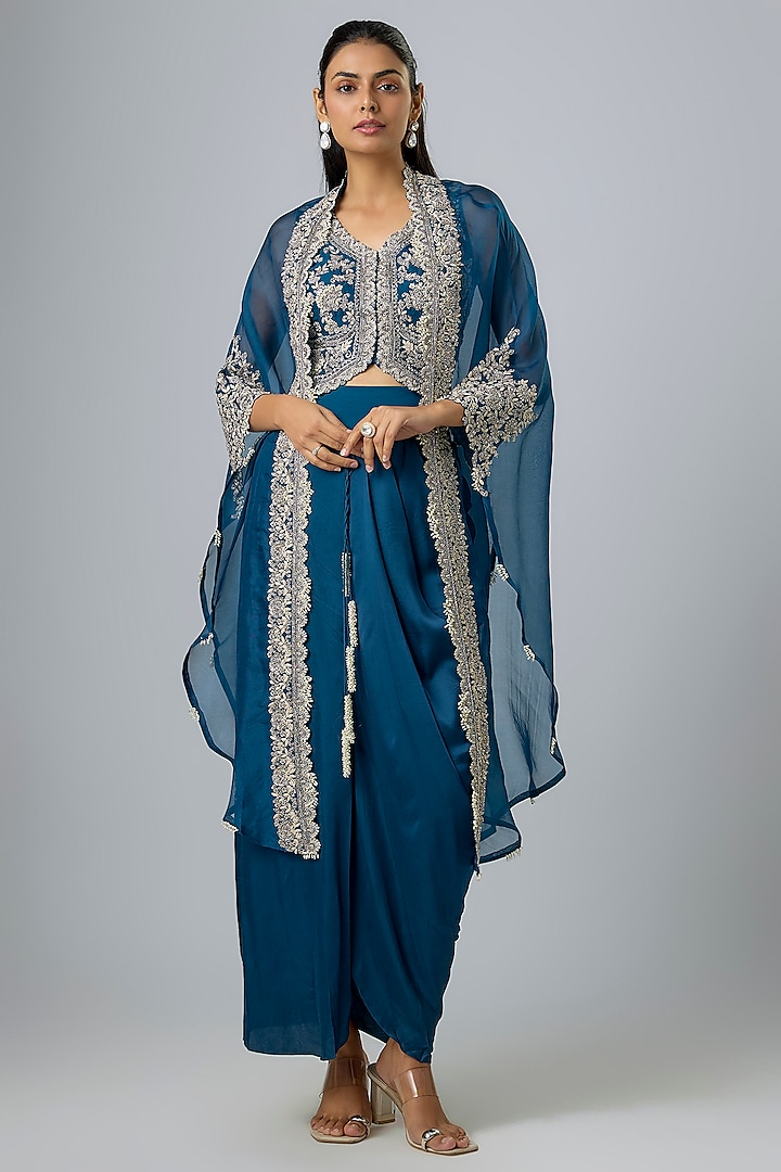 Blue Organza Resham Work Cape Set by Prisho at Pernia's Pop Up Shop