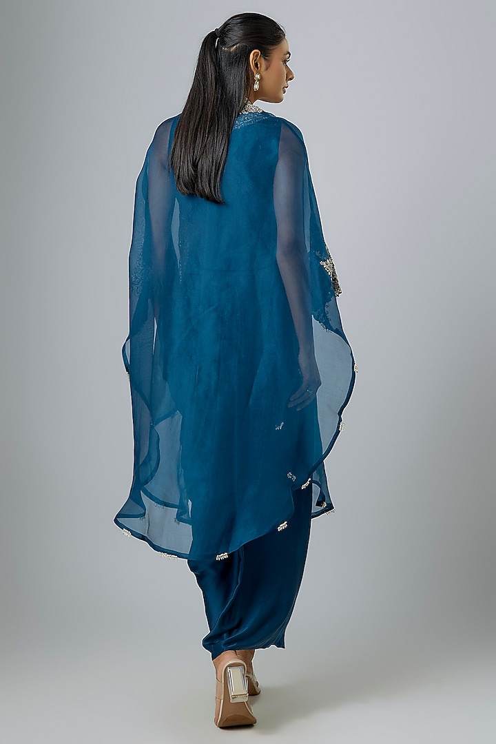 Blue Organza Resham Work Cape Set by Prisho at Pernia's Pop Up Shop