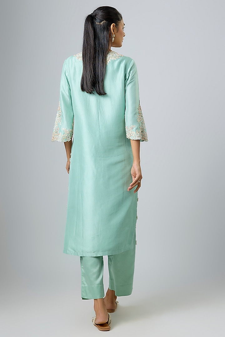 Aqua Silk Resham Work Kurta Set by Prisho at Pernia's Pop Up Shop