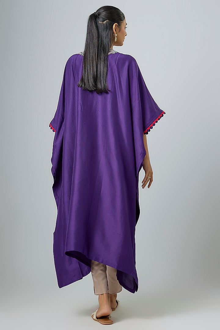 Dark Purple Silk Dori Work Kaftan Set by Prisho at Pernia's Pop Up Shop