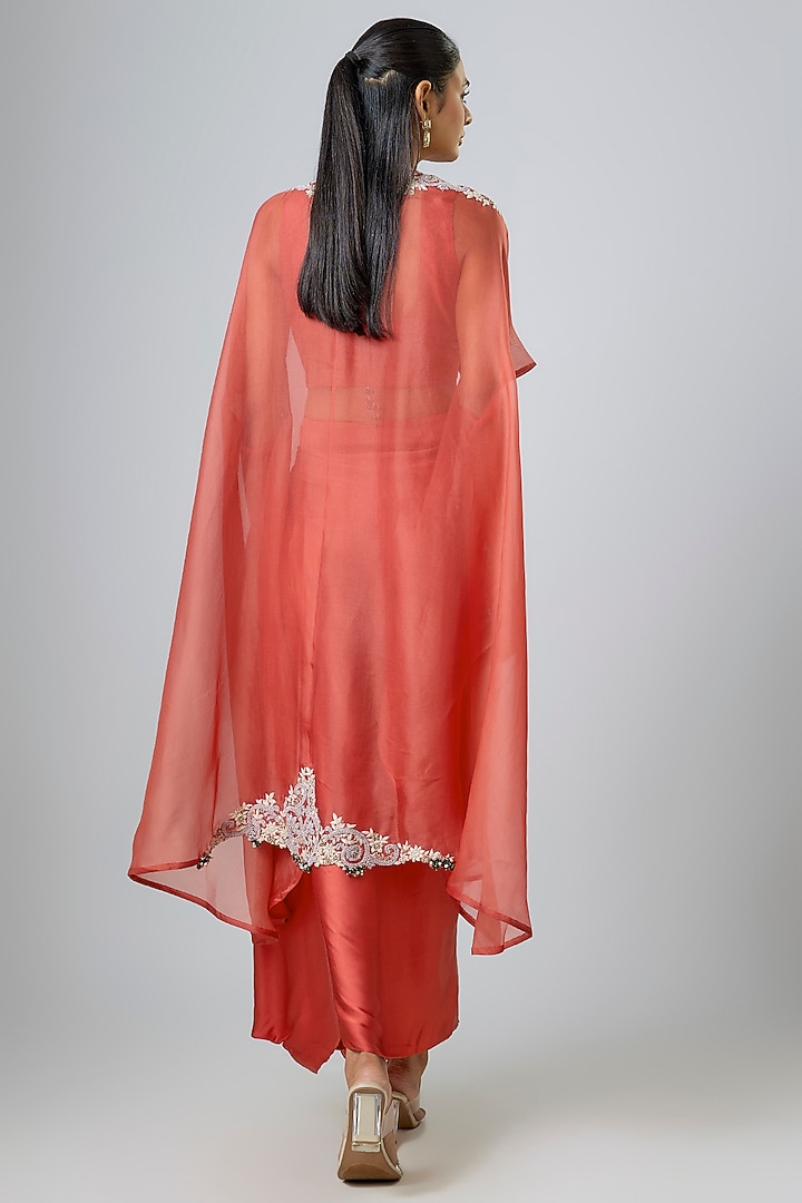 Deep Orange Organza Dori Work Cape Set by Prisho at Pernia's Pop Up Shop