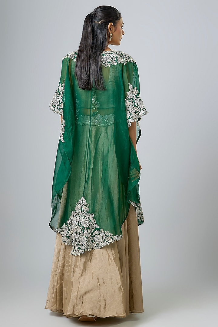 Bottle Green Organza Gota Work Cape Set by Prisho at Pernia's Pop Up Shop