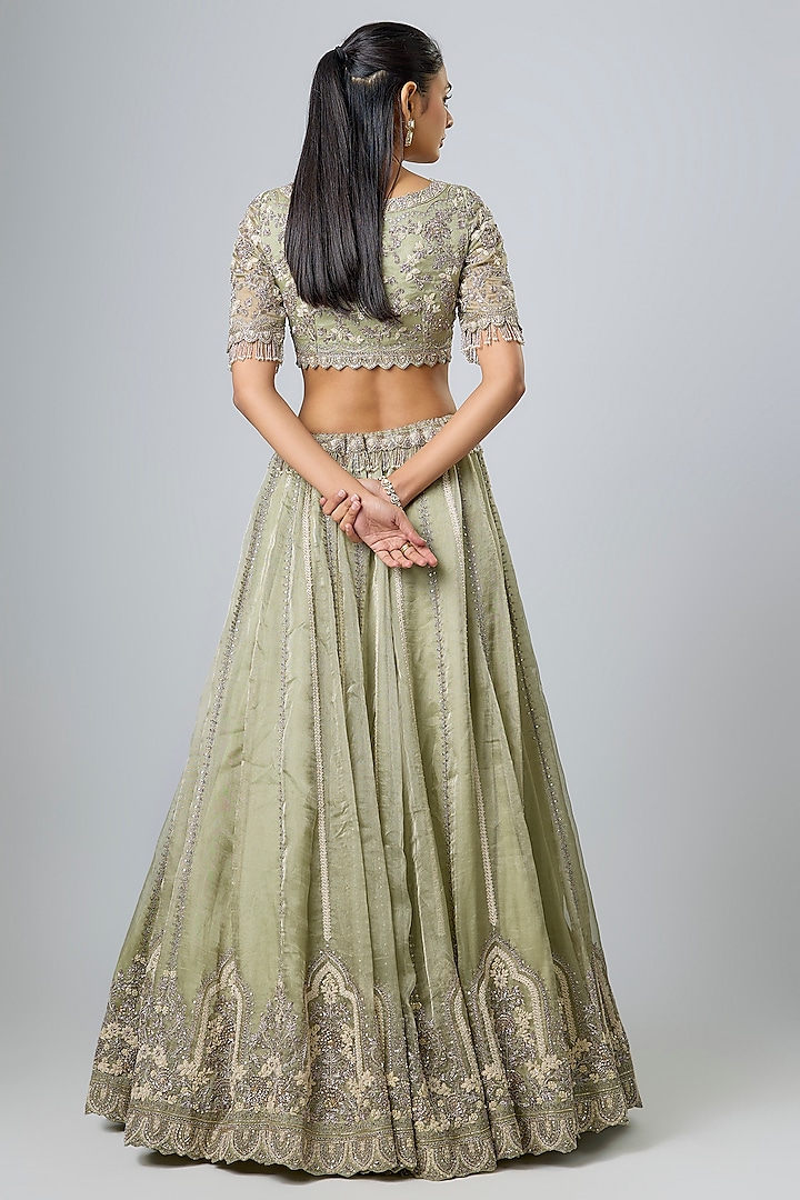 Sea Green Tissue Resham Work Bridal Lehenga Set by Prisho at Pernia's Pop Up Shop