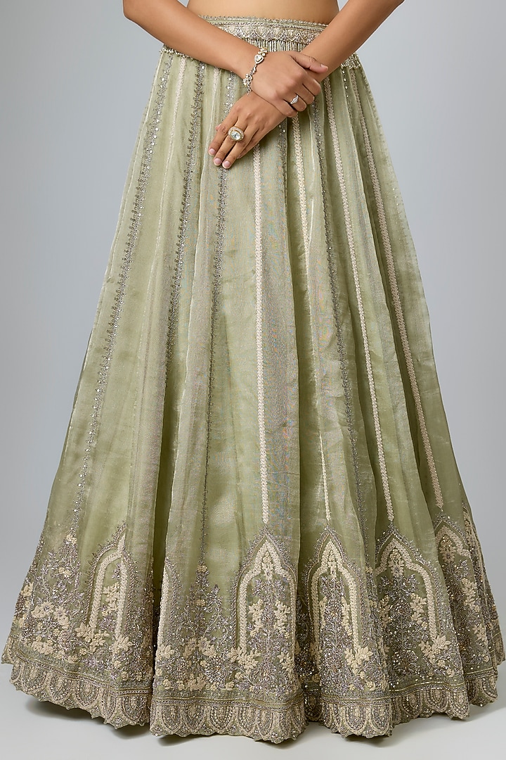 Sea Green Tissue Resham Work Bridal Lehenga Set by Prisho at Pernia's Pop Up Shop