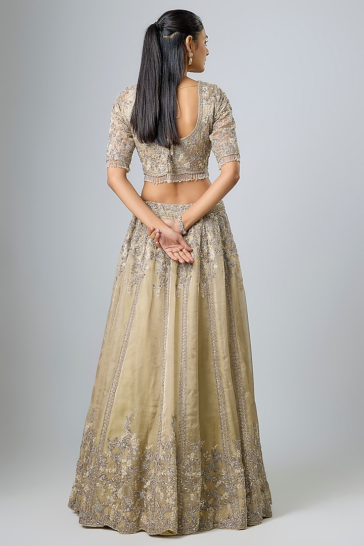Beige Tissue Resham Work Bridal Lehenga Set by Prisho at Pernia's Pop Up Shop
