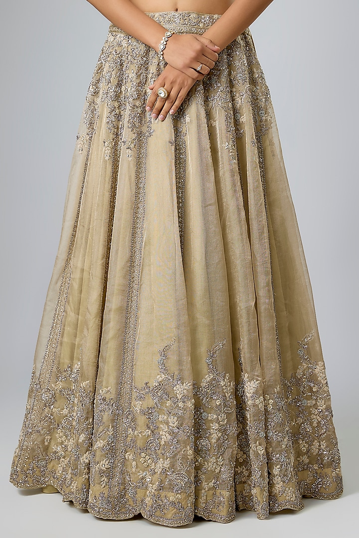 Beige Tissue Resham Work Bridal Lehenga Set by Prisho at Pernia's Pop Up Shop