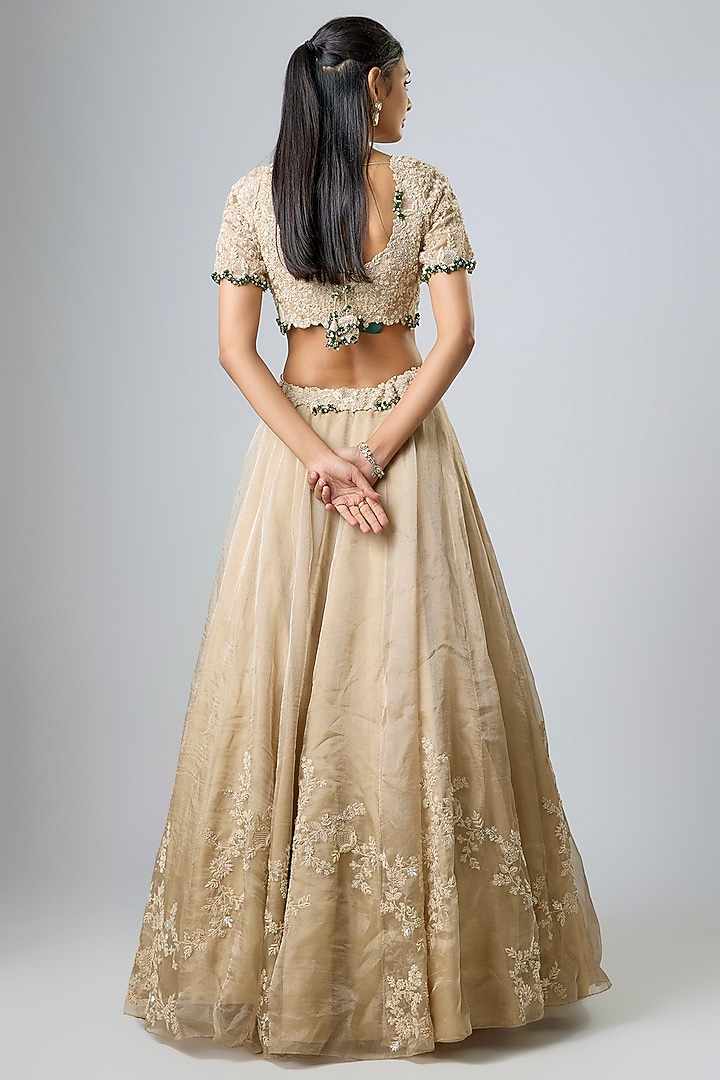 Beige Tissue Resham Work Bridal Lehenga Set by Prisho at Pernia's Pop Up Shop
