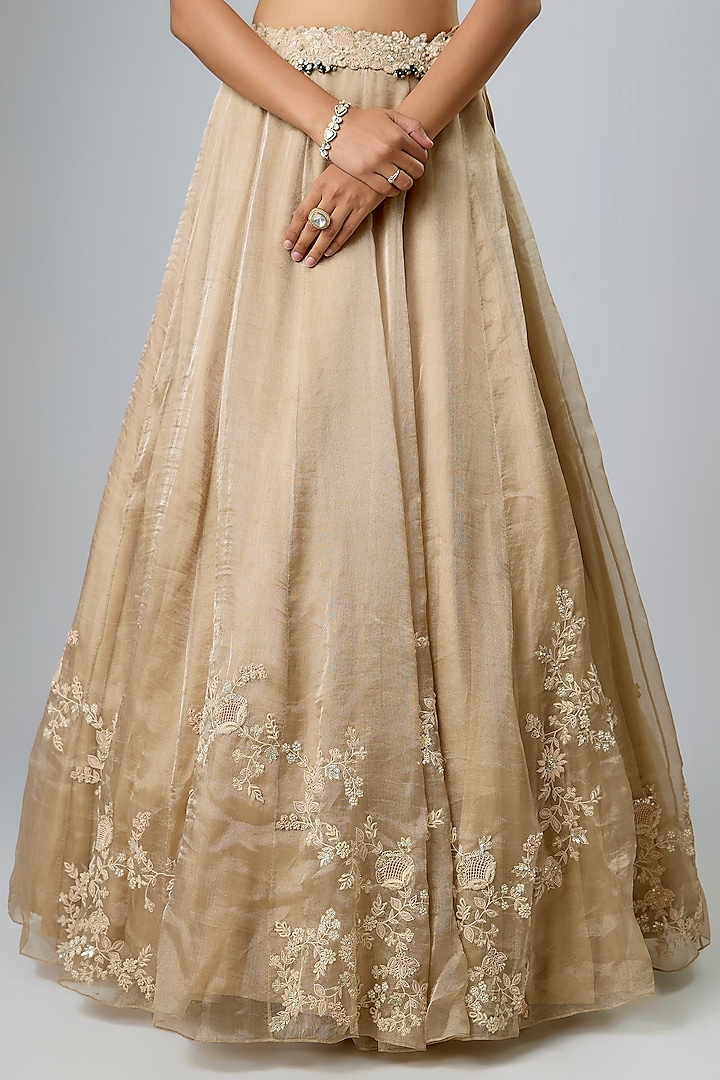 Beige Tissue Resham Work Bridal Lehenga Set by Prisho at Pernia's Pop Up Shop