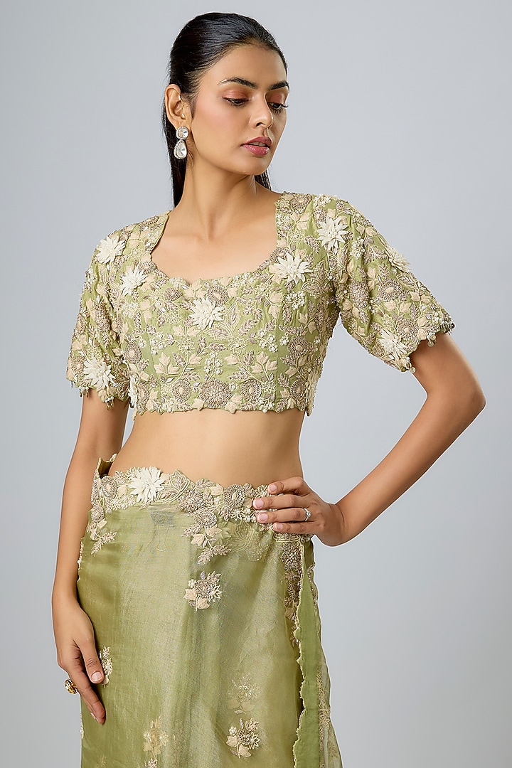 Sea Green Tissue Resham Work Reception Saree Set by Prisho at Pernia's Pop Up Shop