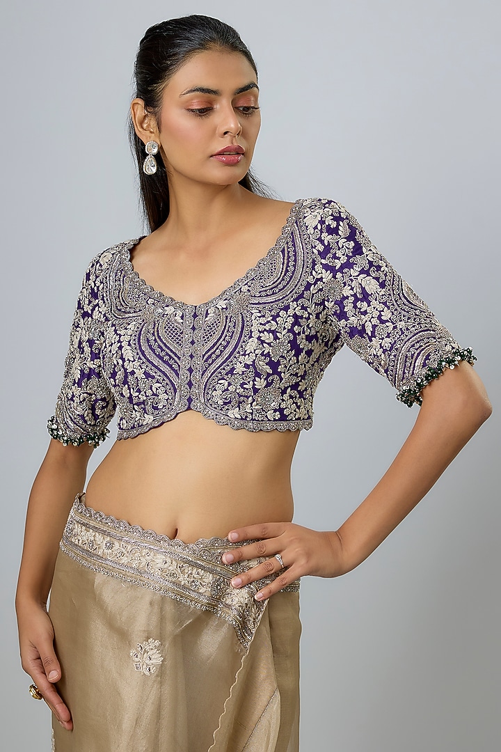 Beige Tissue Maal Work Reception Saree Set by Prisho at Pernia's Pop Up Shop
