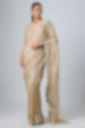 Beige Tissue Dori Work Reception Saree Set by Prisho at Pernia's Pop Up Shop