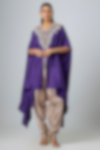 Purple Silk Resham Work Kaftan Set by Prisho at Pernia's Pop Up Shop