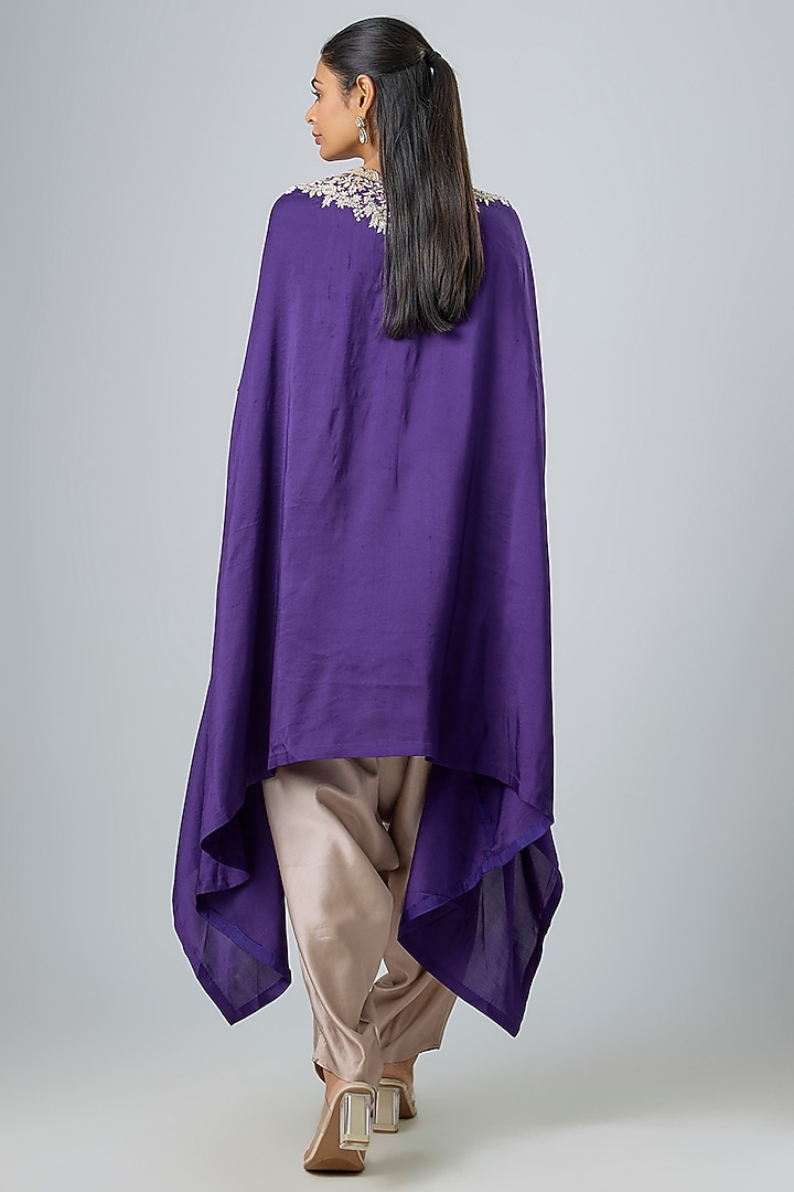 Purple Silk Resham Work Kaftan Set by Prisho at Pernia's Pop Up Shop