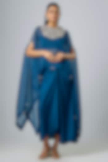 Blue Organza Resham Work Kaftan Set by Prisho at Pernia's Pop Up Shop