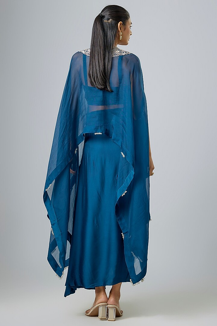 Blue Organza Resham Work Kaftan Set by Prisho at Pernia's Pop Up Shop