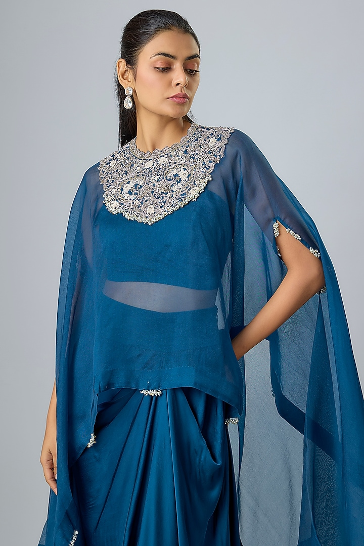 Blue Organza Resham Work Kaftan Set by Prisho at Pernia's Pop Up Shop
