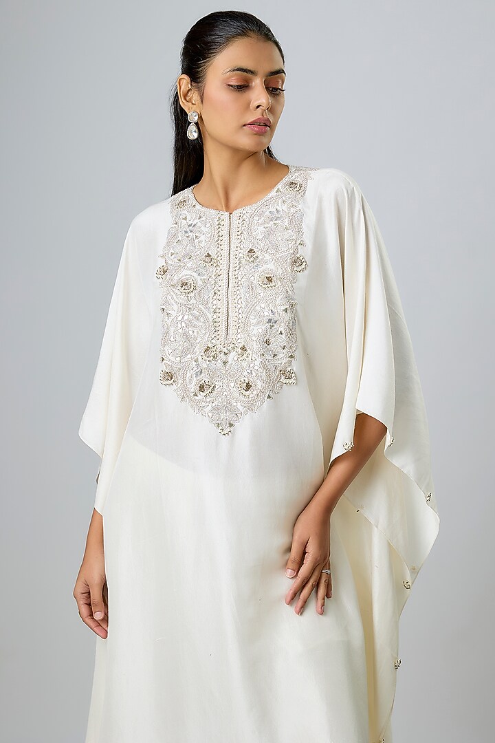 Ivory Silk Gota Work Kaftan Set by Prisho at Pernia's Pop Up Shop