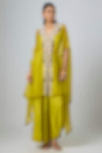 Lime Green Organza Maal & Dori Work Jacket Set by Prisho at Pernia's Pop Up Shop