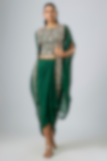 Bottle Green Organza Dori Work Cape Set by Prisho at Pernia's Pop Up Shop