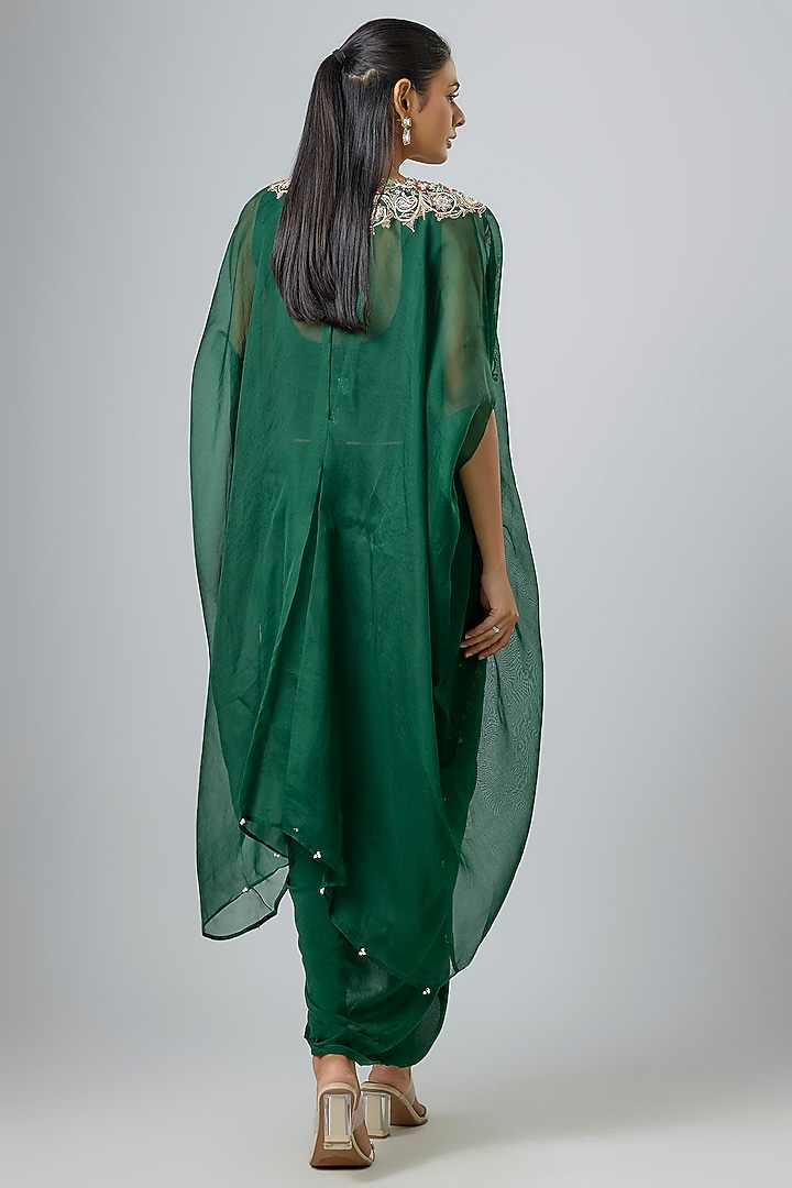 Bottle Green Organza Dori Work Cape Set by Prisho at Pernia's Pop Up Shop