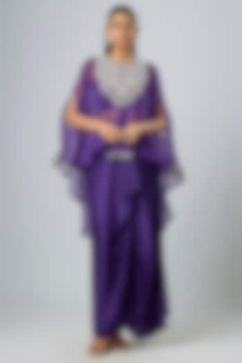 Dark Purple Organza Resham Work Kaftan Set  by Prisho at Pernia's Pop Up Shop