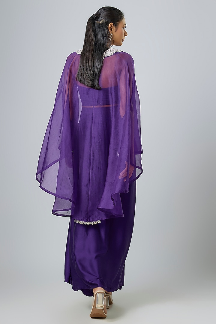 Dark Purple Organza Resham Work Kaftan Set by Prisho at Pernia's Pop Up Shop