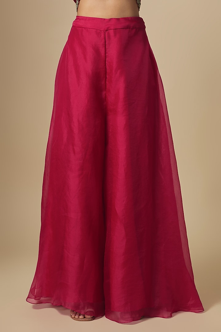 Cherry Red Chanderi Thread Embroidered Wedding Sharara Set by Prisho at Pernia's Pop Up Shop