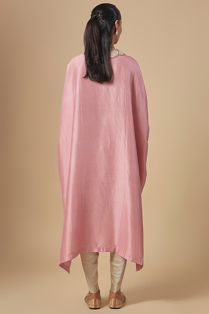 Dark Flamingo Silk Moti & Resham Embroidered Kaftan Set by Prisho at Pernia's Pop Up Shop