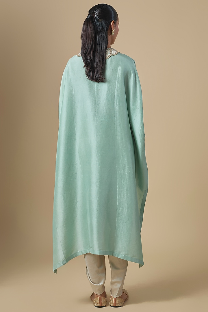 Aqua Blue Silk Moti & Resham Embroidered Kaftan Set by Prisho at Pernia's Pop Up Shop