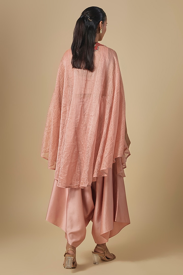 Peach Tissue Thread Embroidered Kaftan Set by Prisho at Pernia's Pop Up Shop