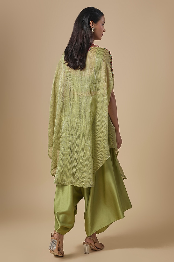 Sea Green Tissue Thread Embroidered Kaftan Set by Prisho at Pernia's Pop Up Shop