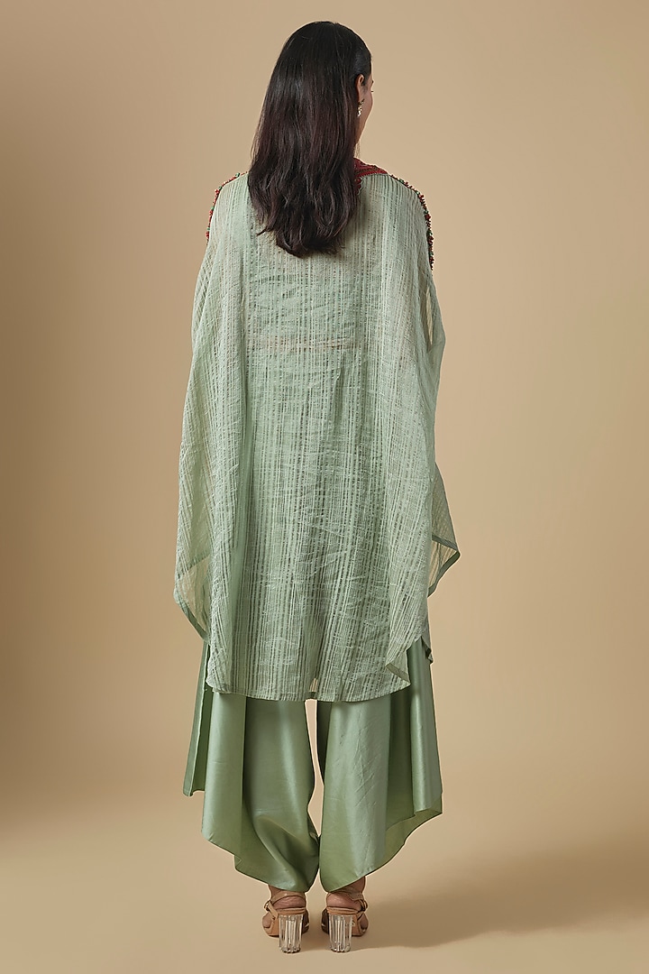 Aqua Blue Tissue Thread Embroidered Kaftan Set by Prisho at Pernia's Pop Up Shop