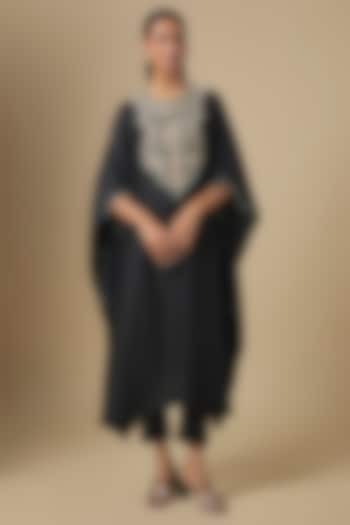 Black Silk Mukaish Embroidered Kaftan Set by Prisho at Pernia's Pop Up Shop