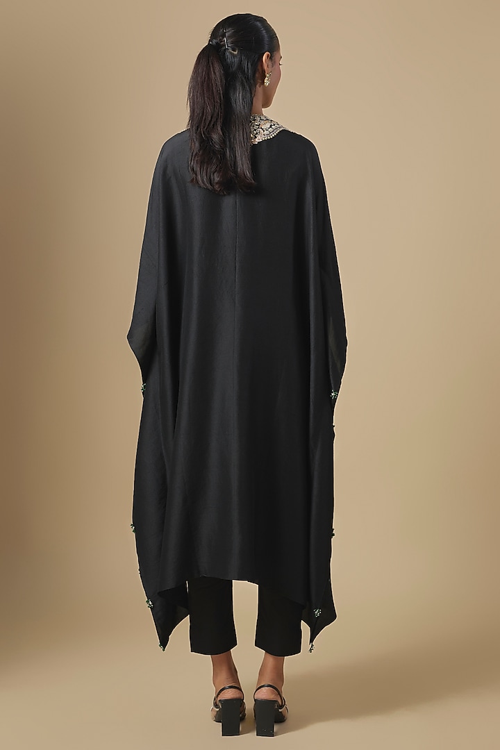 Black Silk Mukaish Embroidered Kaftan Set by Prisho at Pernia's Pop Up Shop