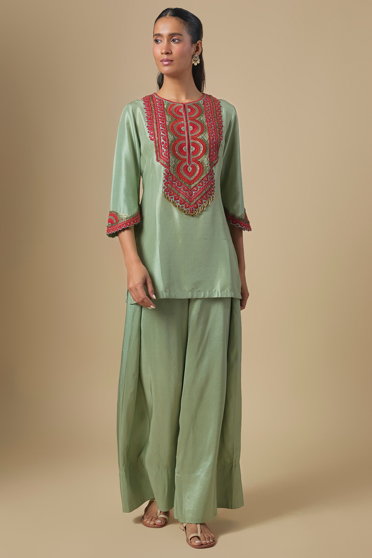 Prisho Deep Aqua Silk Thread Embroidered Kurta Set