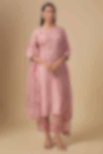 Dark Flamingo Silk Resham Embroidered Kurta Set by Prisho at Pernia's Pop Up Shop