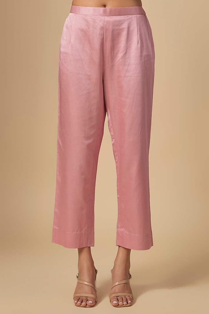 Dark Flamingo Silk Thread Embroidered Kurta Set by Prisho at Pernia's Pop Up Shop