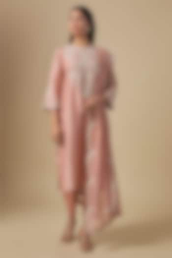 Peach Silk Moti & Resham Embroidered Kurta Set by Prisho at Pernia's Pop Up Shop