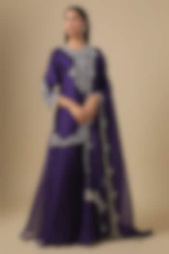 Dark Purple Silk Resham & Maal Embroidered Kurta Set by Prisho at Pernia's Pop Up Shop