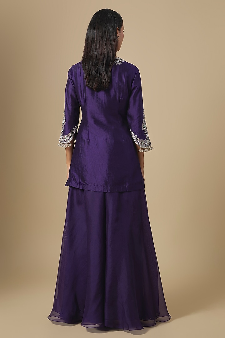 Dark Purple Silk Resham & Maal Embroidered Kurta Set by Prisho at Pernia's Pop Up Shop