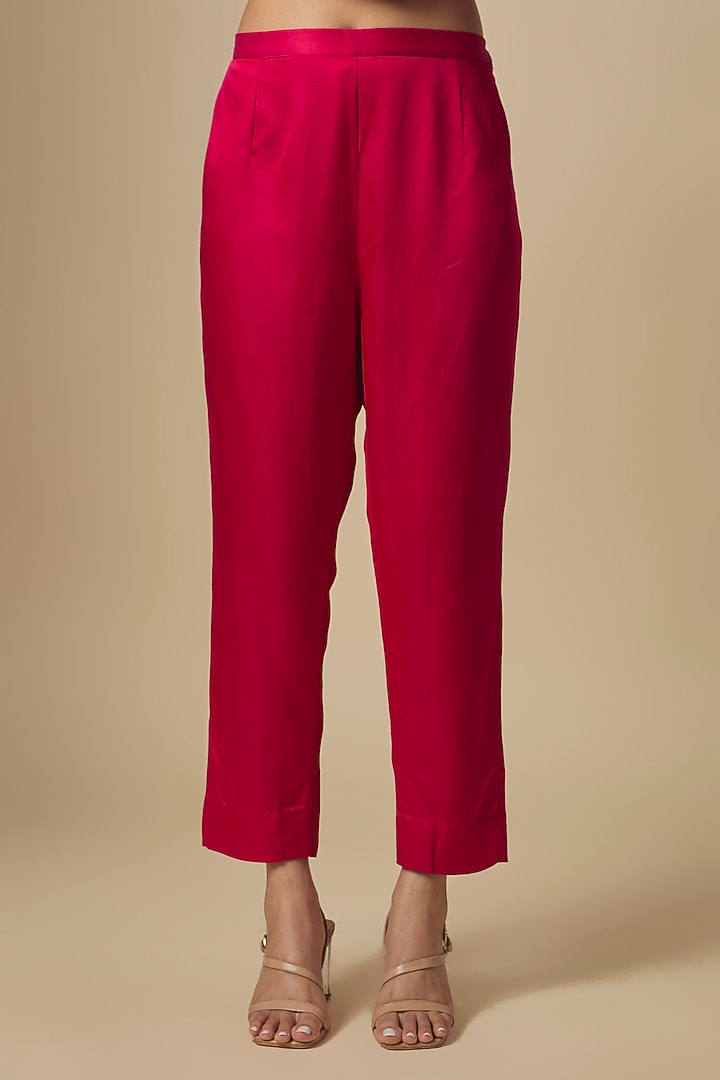 Cherry Red Silk Dori & Thread Embroidered Kurta Set by Prisho at Pernia's Pop Up Shop