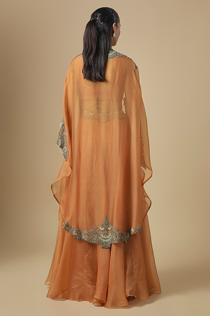 Rust Orange Silk Thread Embroidered Wedding Lehenga Set by Prisho at Pernia's Pop Up Shop