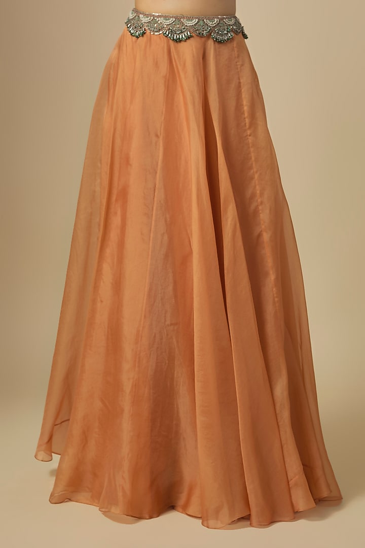 Rust Orange Silk Thread Embroidered Wedding Lehenga Set by Prisho at Pernia's Pop Up Shop