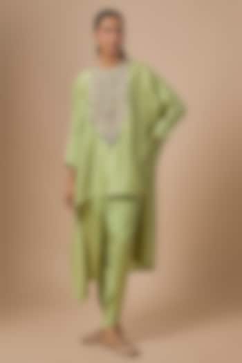 Sea Green Silk Resham Embroidered Kaftan Set by Prisho at Pernia's Pop Up Shop