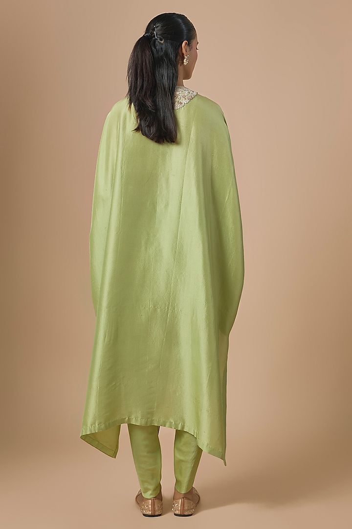 Sea Green Silk Resham Embroidered Kaftan Set by Prisho at Pernia's Pop Up Shop