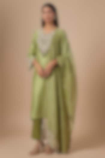 Sea Green Silk Gota Embroidered Kurta Set by Prisho at Pernia's Pop Up Shop