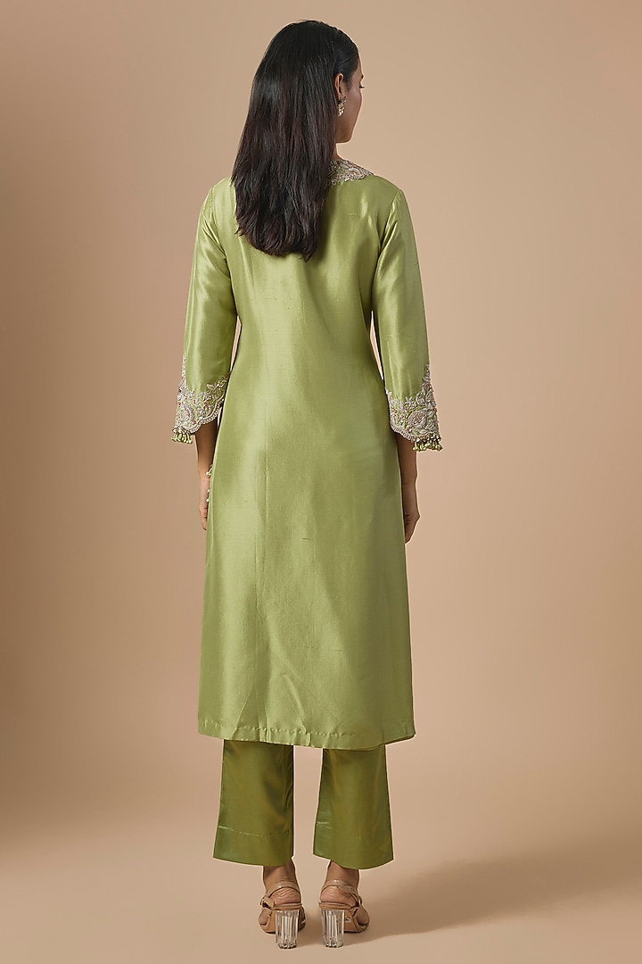 Sea Green Silk Gota Embroidered Kurta Set by Prisho at Pernia's Pop Up Shop