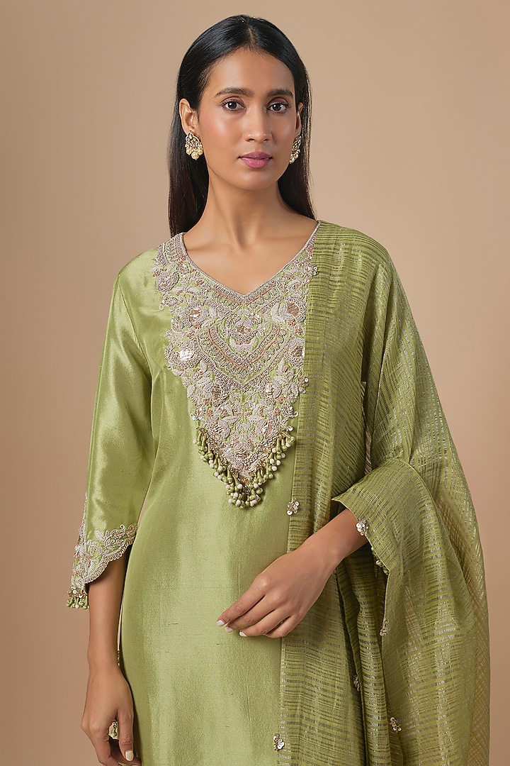 Sea Green Silk Gota Embroidered Kurta Set by Prisho at Pernia's Pop Up Shop