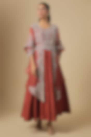 Deep Orange Silk Gota Embroidered Bridal Anarkali Set by Prisho at Pernia's Pop Up Shop