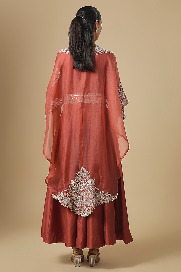 Deep Orange Silk Gota Embroidered Bridal Anarkali Set by Prisho at Pernia's Pop Up Shop